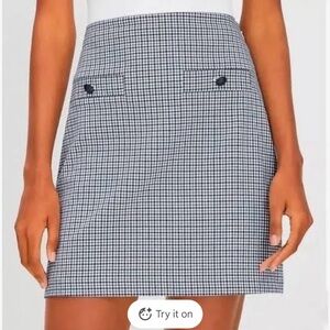 LOFT Black, White, and Blue Checkered Plaid Mini Skirt with Pockets